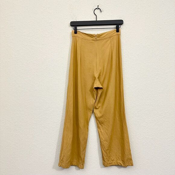 GILLIA Wide Leg Pants Camel Tan Cropped High Rise Shell Button Front - Picture 2 of 14